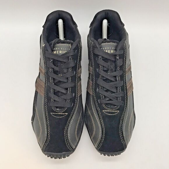 Perry Ellis America Franklin  Sneaker Men's 10 Black Leather Suede Lace Up Shoes - Picture 5 of 11